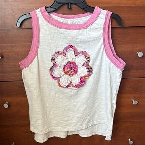 Bohemela White and Pink Sleeveless Top with Floral Patch, M, 100% Cotton. 🌸🌸